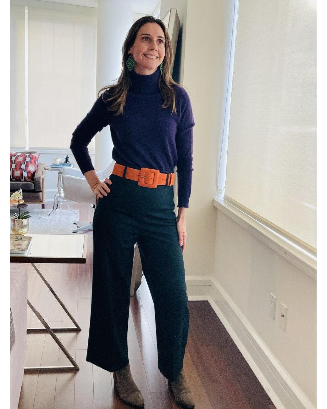 BeltBe Orange Suede Square Buckle Belt