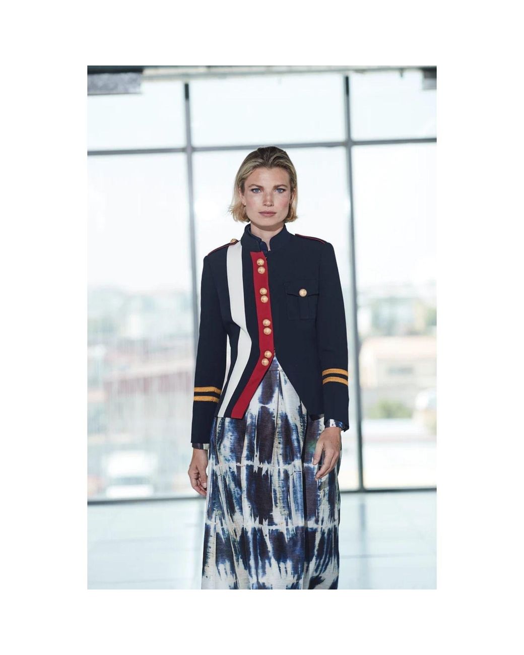 The Extreme Collection Blue Military Jacket With Epaulets And Buttons Claudia London