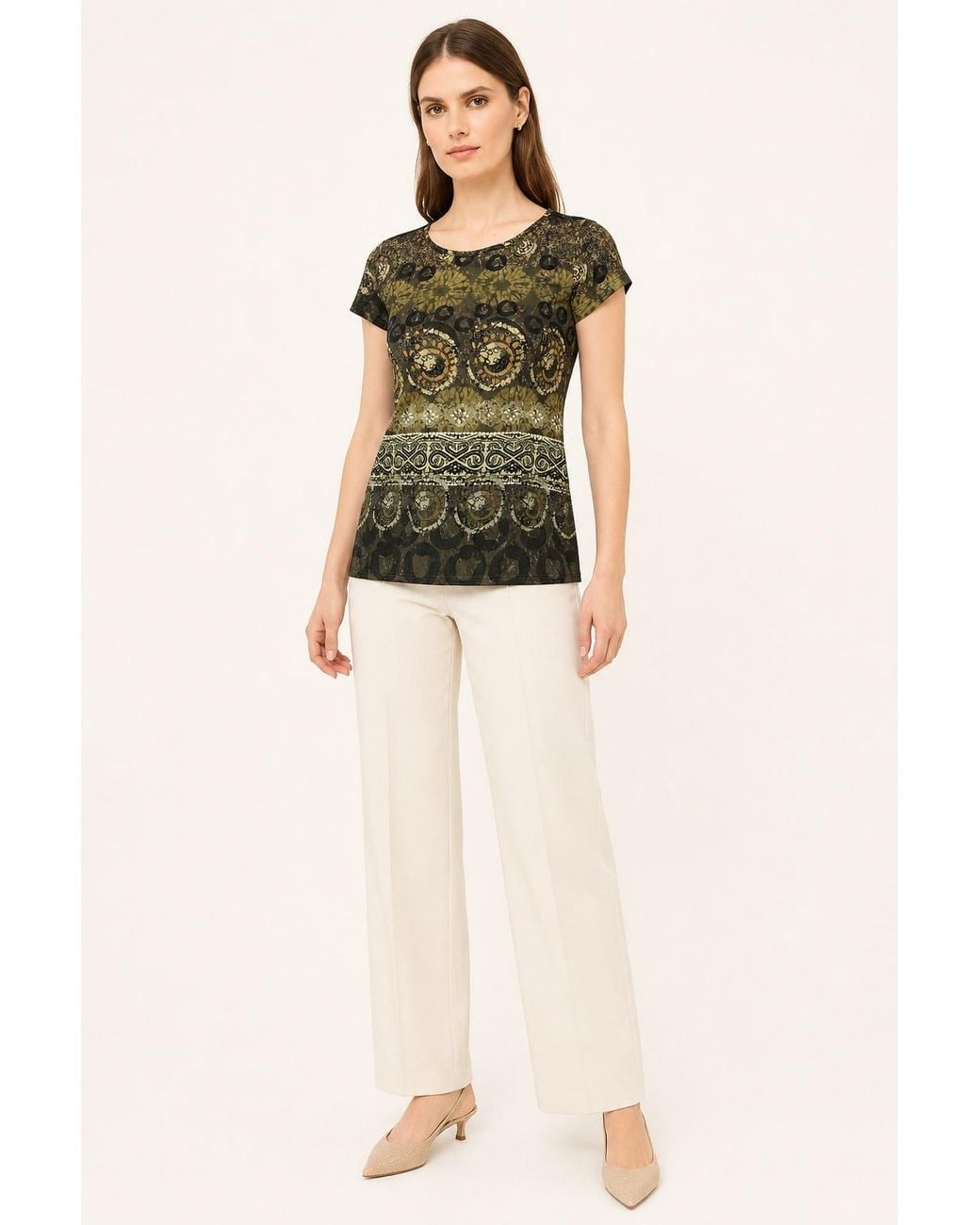 Conquista Green Artisan Mosaic Print Top