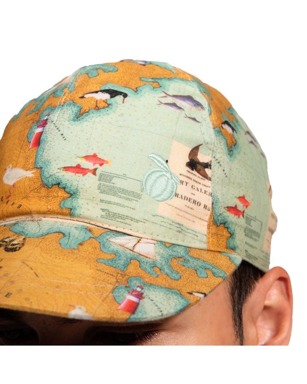 Maison Tangerine Green Linen Baseball Hat Coastal Map Print for men