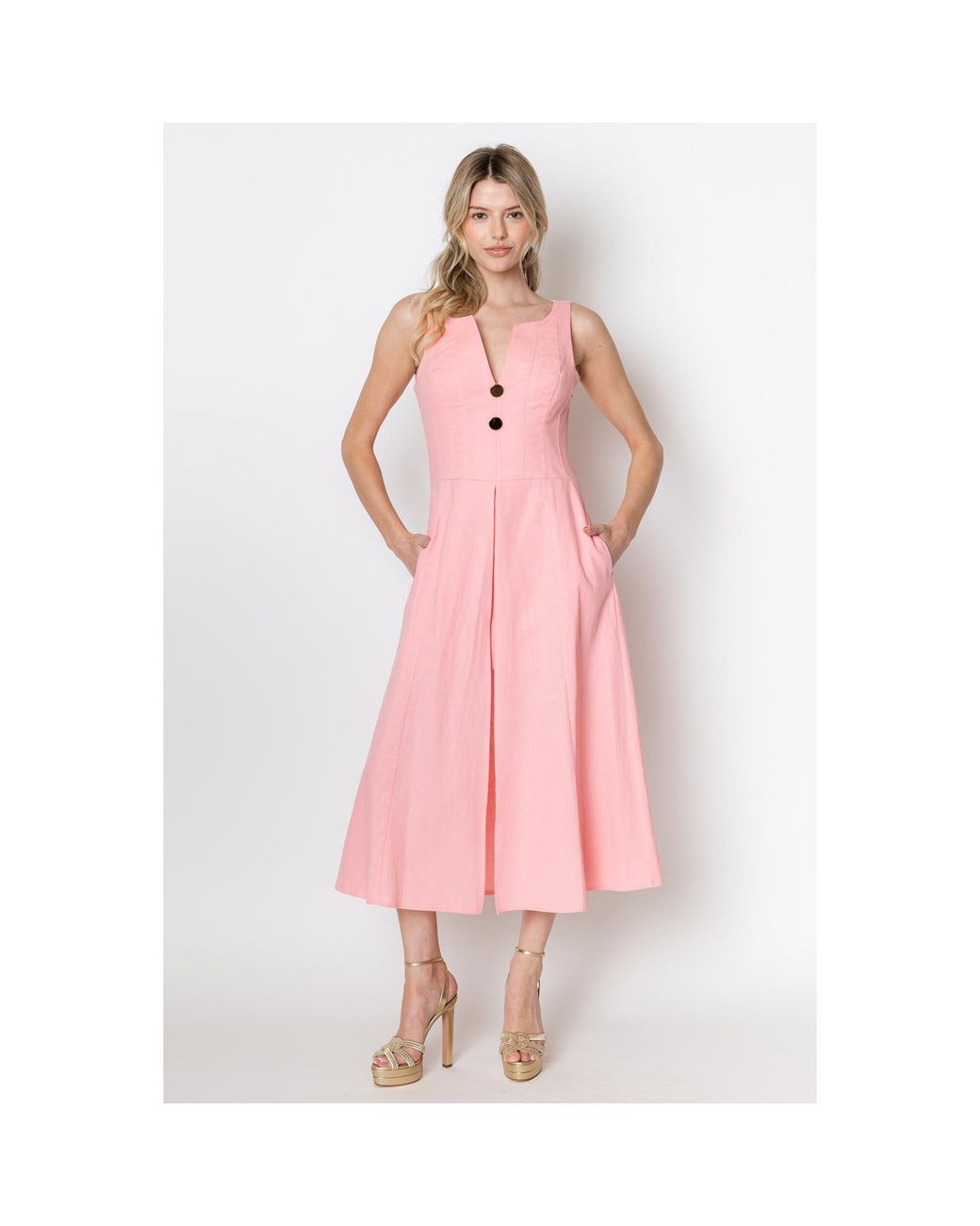 Zetaye Pink Celeste Linen Cotton Midi Mini Dress