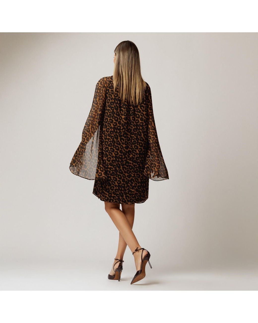 concept A trois Brown Leopard Midi Dress With Wide Sleeves