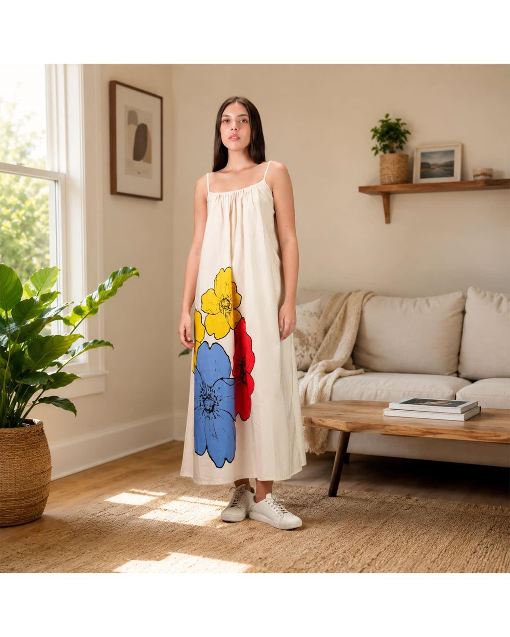DHARA SHETH DUBAI White No. Three Floral Art Spaghetti Strap Maxi Dress