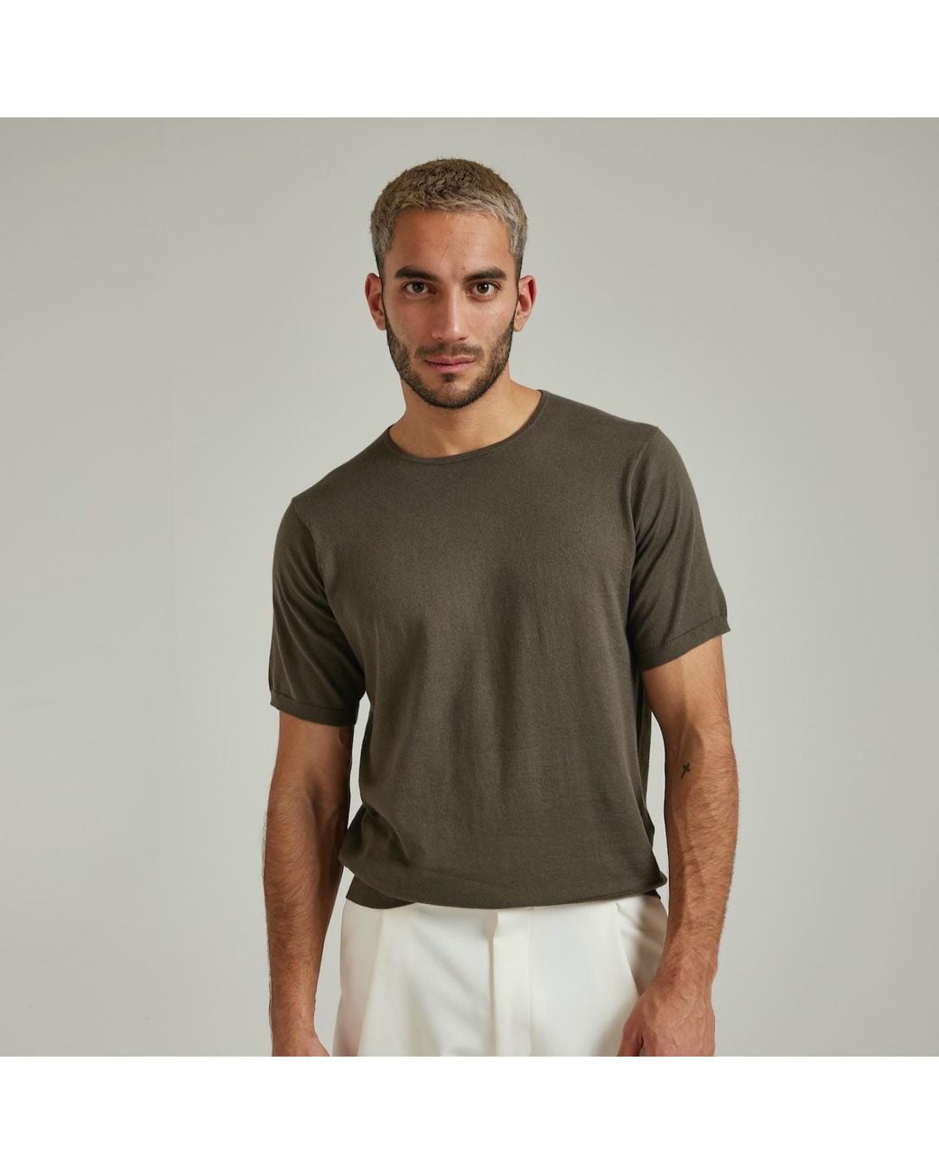 Salts Cashmere Green Short Sleeved Knitted Tee for men