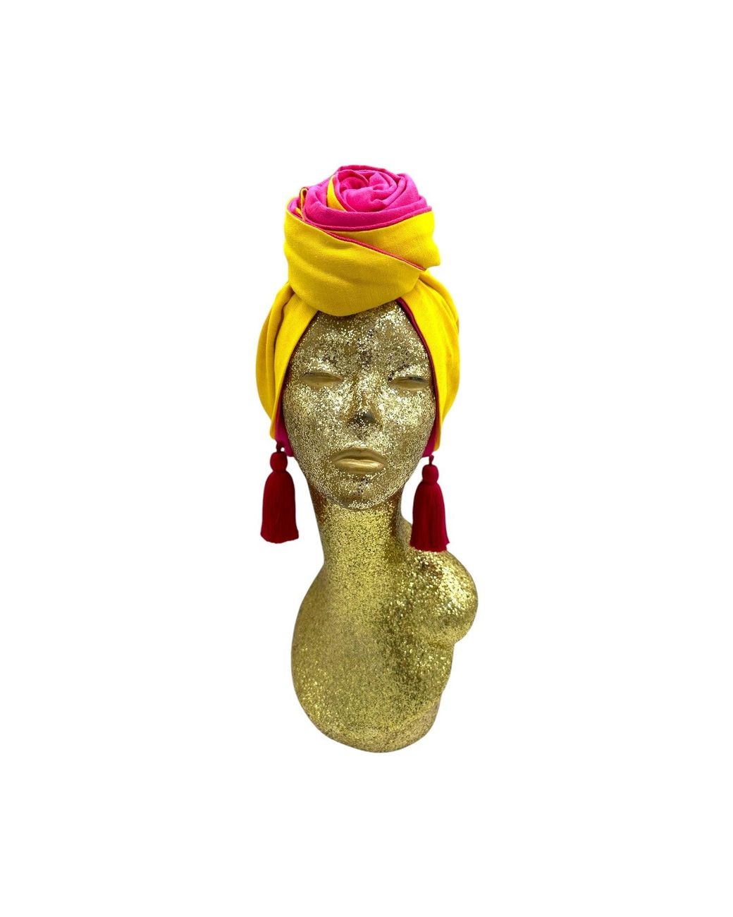 Julia Clancey Pink Edith Sunshine Reversible Tassel Linen Turban