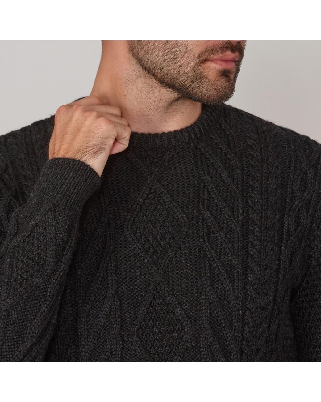 Paul James Knitwear Blue Chunky Merino Wool Cameron Cable Jumper for men