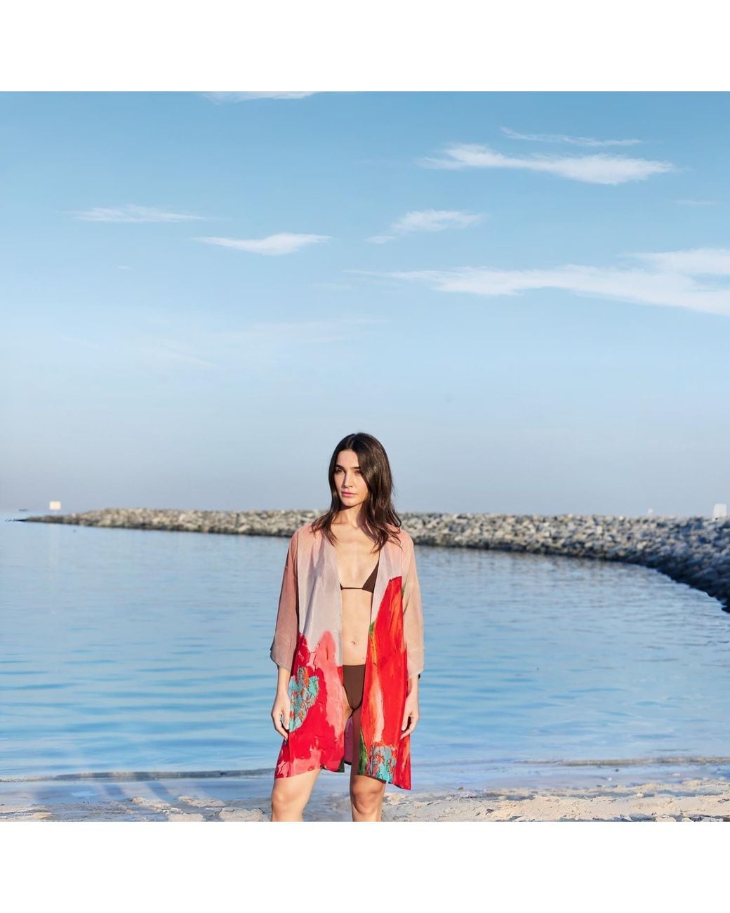 DHARA SHETH DUBAI Red Coral Mirage Floral Short Kimono
