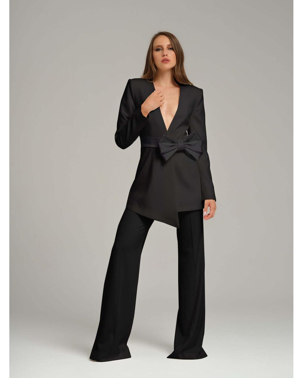 Tia Dorraine Black Pearl Blazer With Detachable Bow Belt