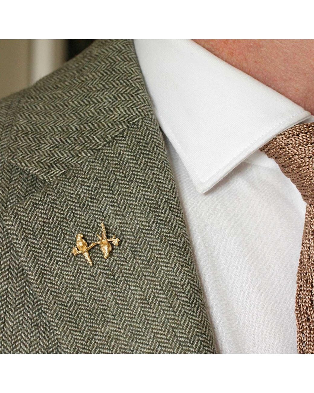 Lee Renee Metallic Parakeet Lapel Pin – Two Friends On A Branch – for men
