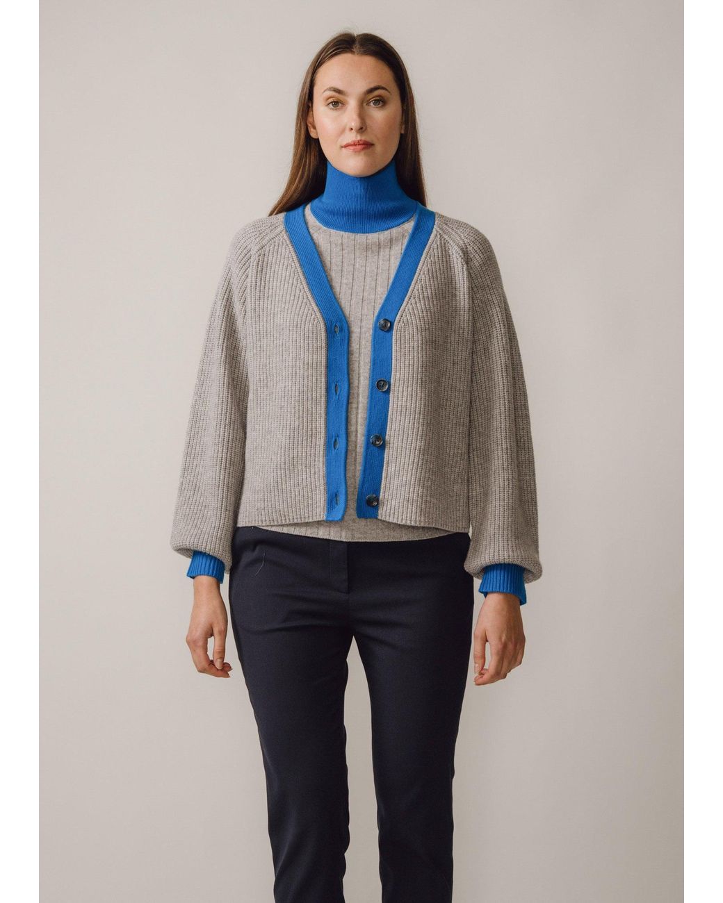 BEIRA Blue Michelle Merino And Cashmere Chunky Knit Cardigan