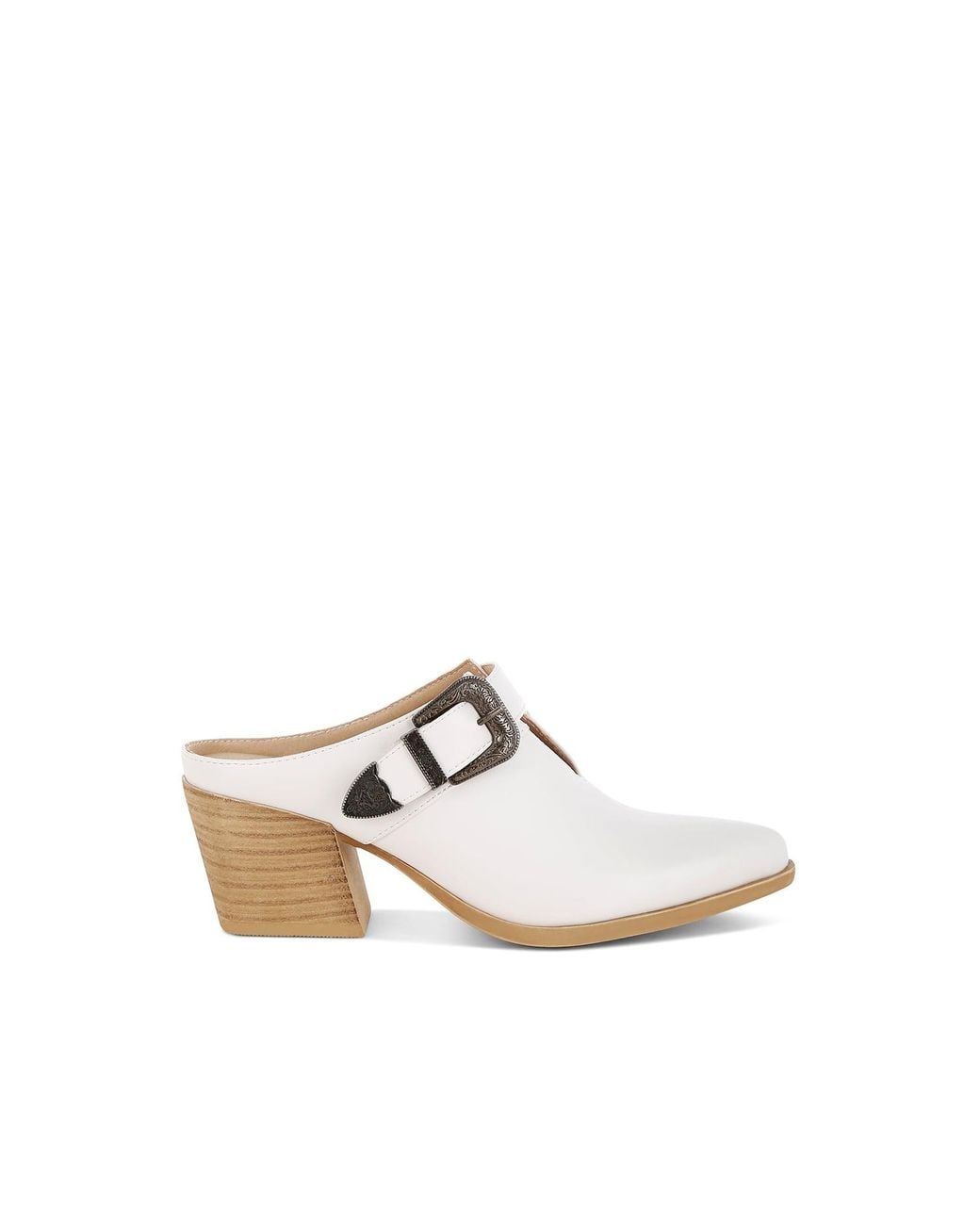 Rag & Co White Holler Carved Buckle Statement Mules