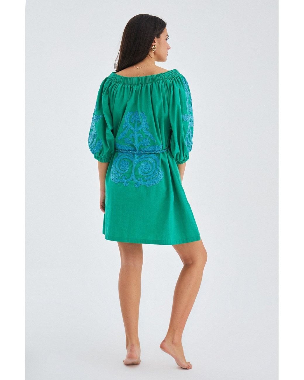 Peraluna Green Masumi Embroidered Mini Dress