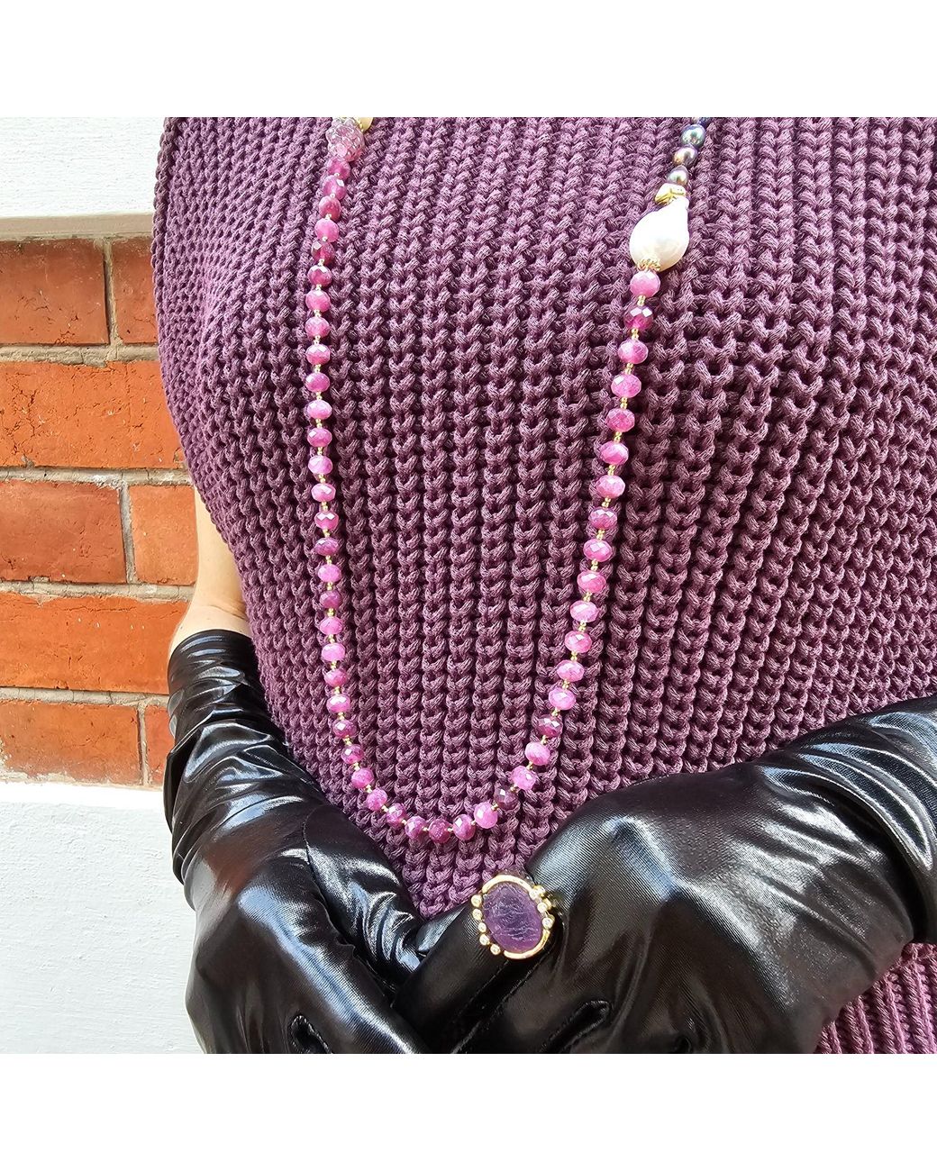 Farra Purple Pearls With Agate And Baroque Pearls Long Necklace