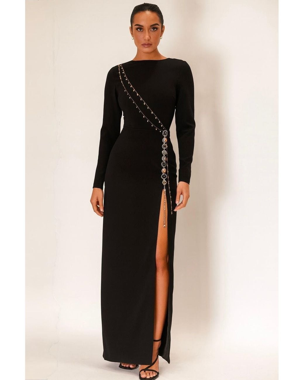 ADIBA Black Bloomure Chain Gown