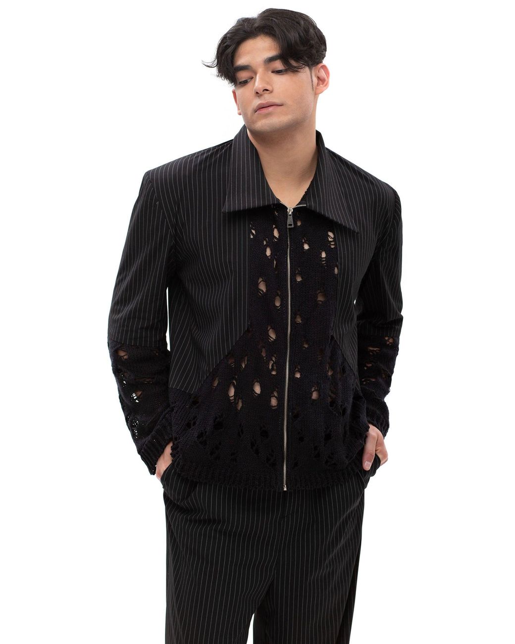 Maison Bogomil Black Split Code Trousers for men