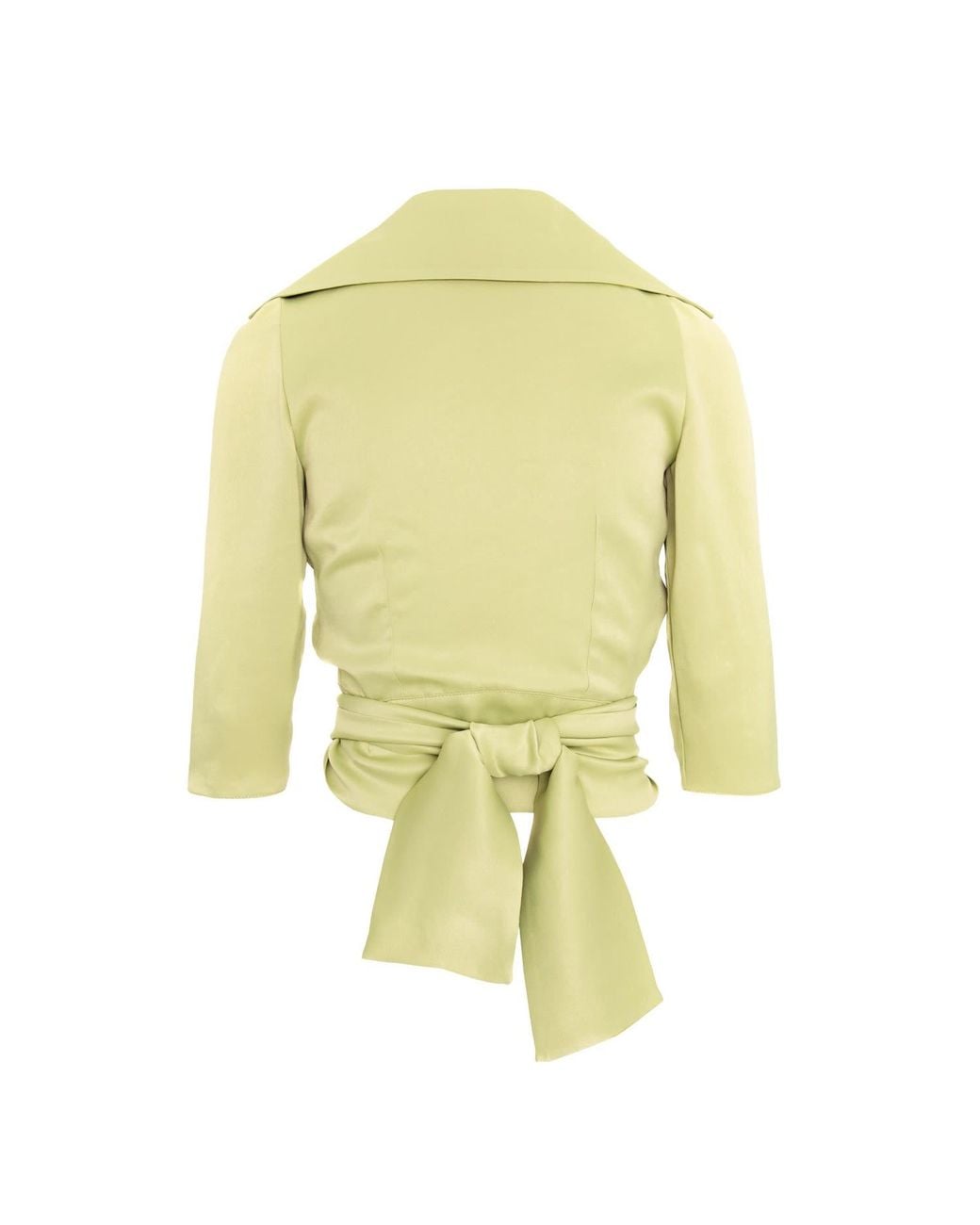 AVENUE No.29 Yellow Satin Viscose Lapel Wrap Blouse With Bow