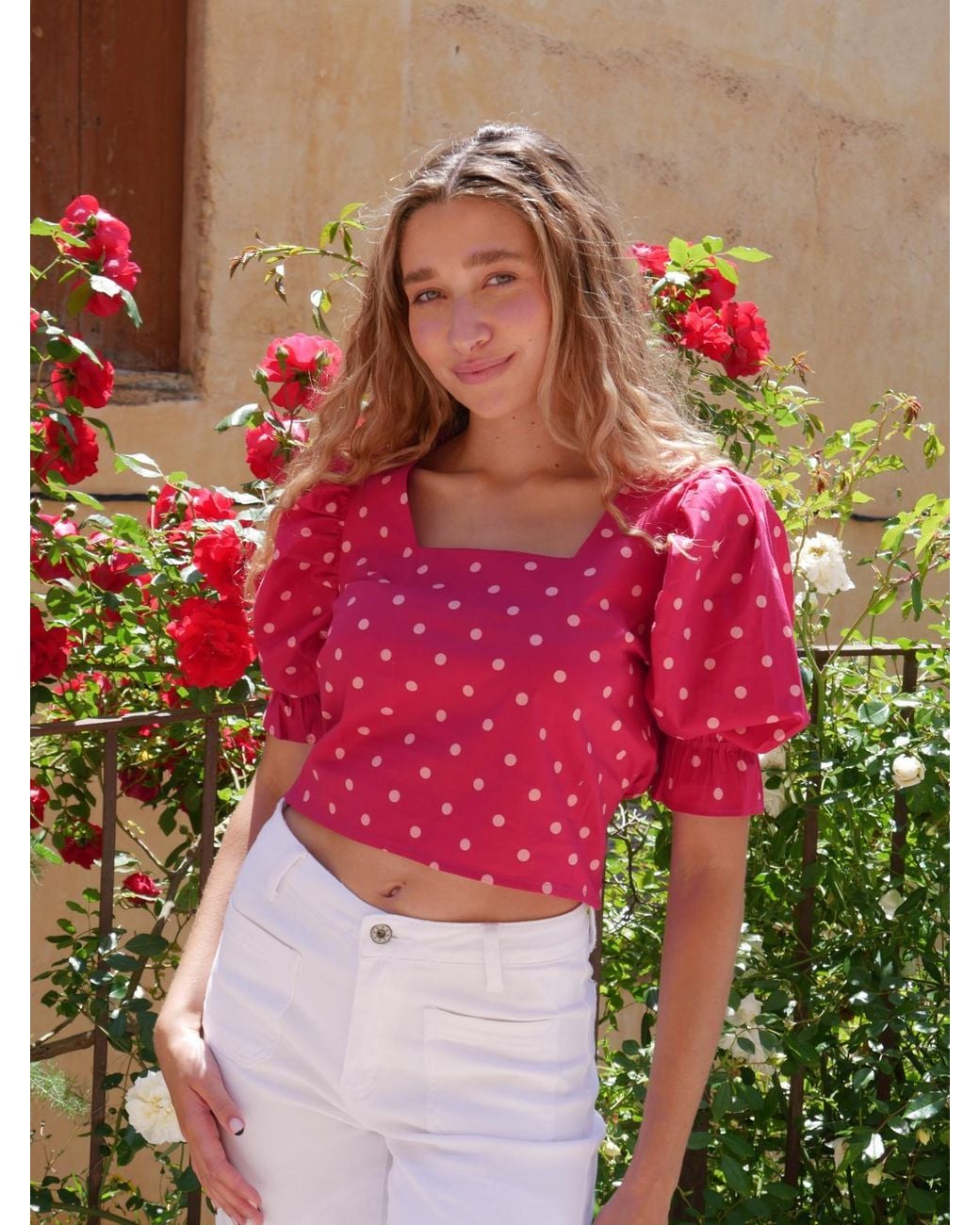Mind Traveler Pink Carmi Burgundy Polka Dot Blouse