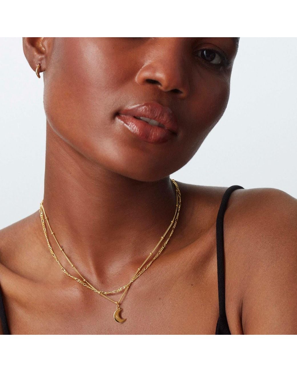 Muru Metallic Moon Initial Necklace Layering Set