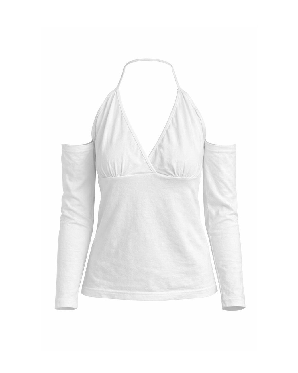 Conquista White Cold-Shoulder Halterneck Long-Sleeve Top