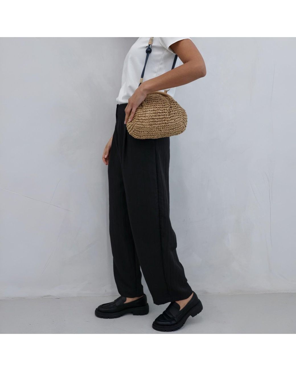 London Atelier Byproduct Brown Neutrals Straw Braided Clutch With Braided Shoulder Strap
