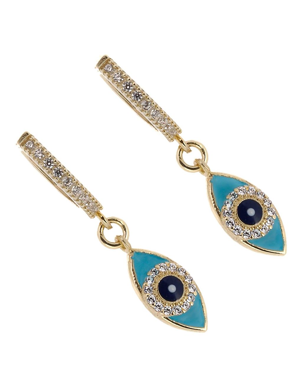Ebru Jewelry Blue Turquoise Sparkly Gold Evil Eye Earrings