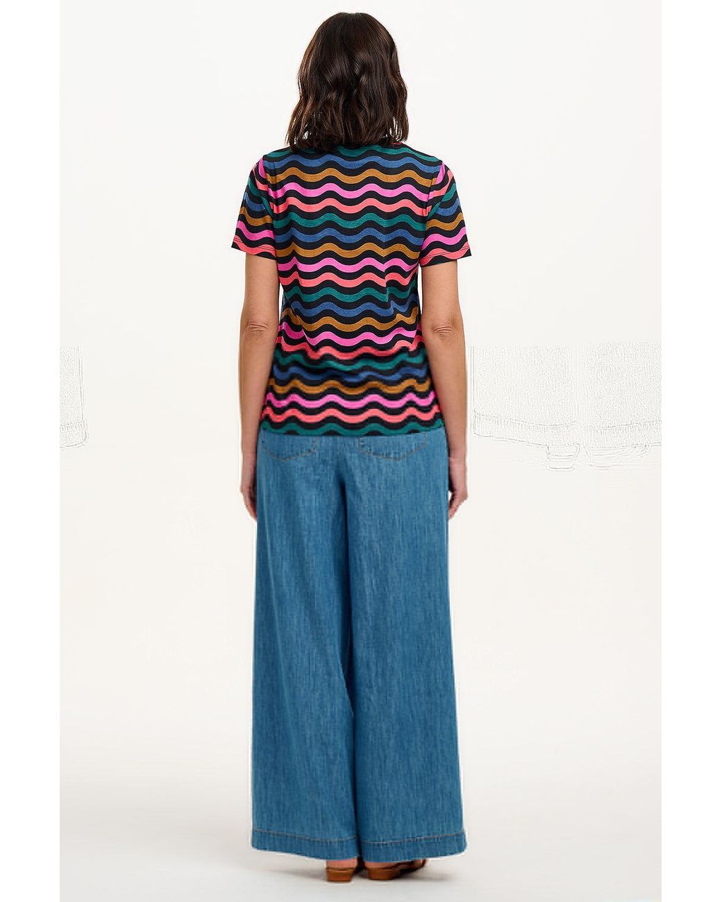 Sugarhill Black Maggie T-Shirt Multi, Wavy Chevron