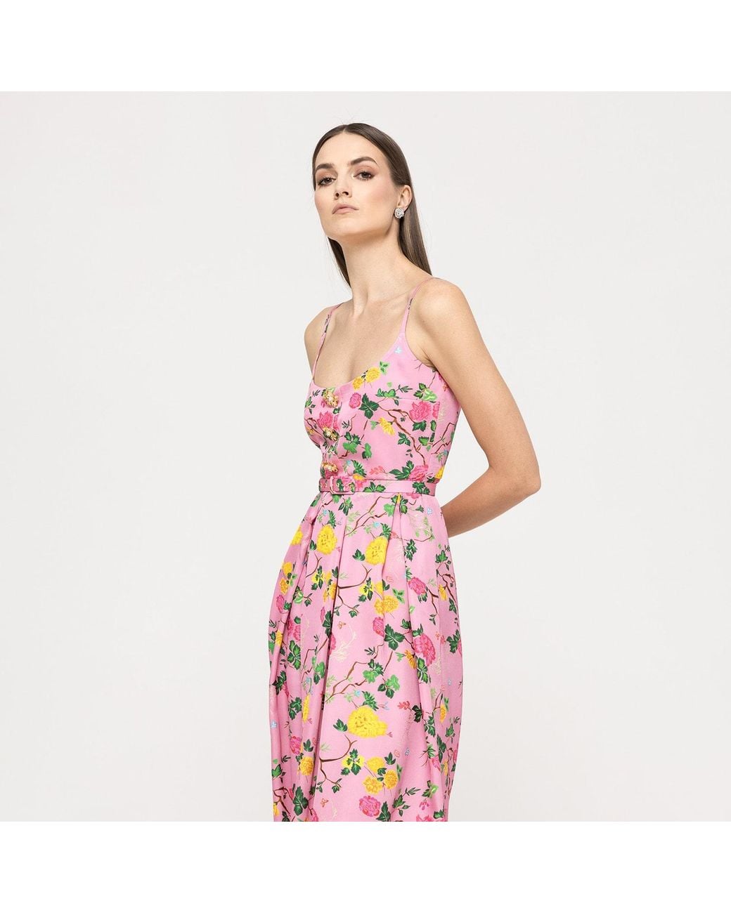 Nissa Pink Belted Viscose Midi Dress