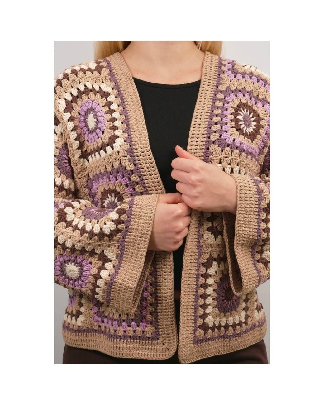 Ana Chic Pink Lilac Sunburst Handmade Crochet Cardigan