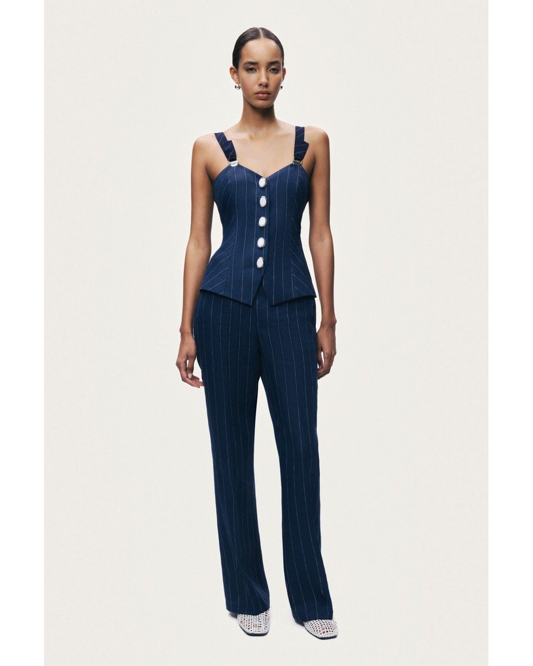 Nocturne Blue Pinstripe Corset Bustier Top