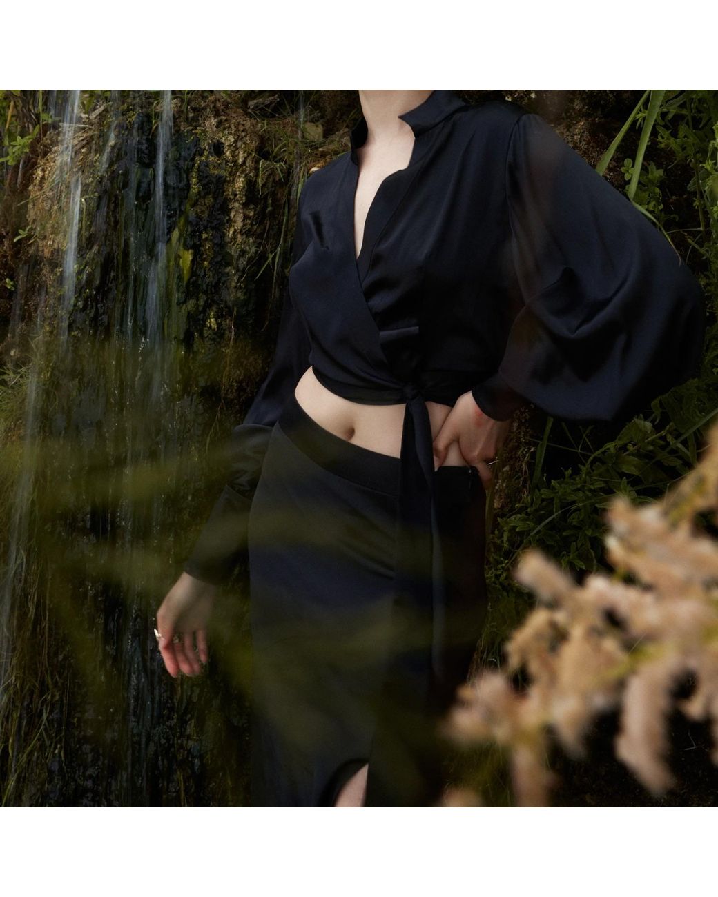 Lita Couture Black Side-Slit Midi Skirt