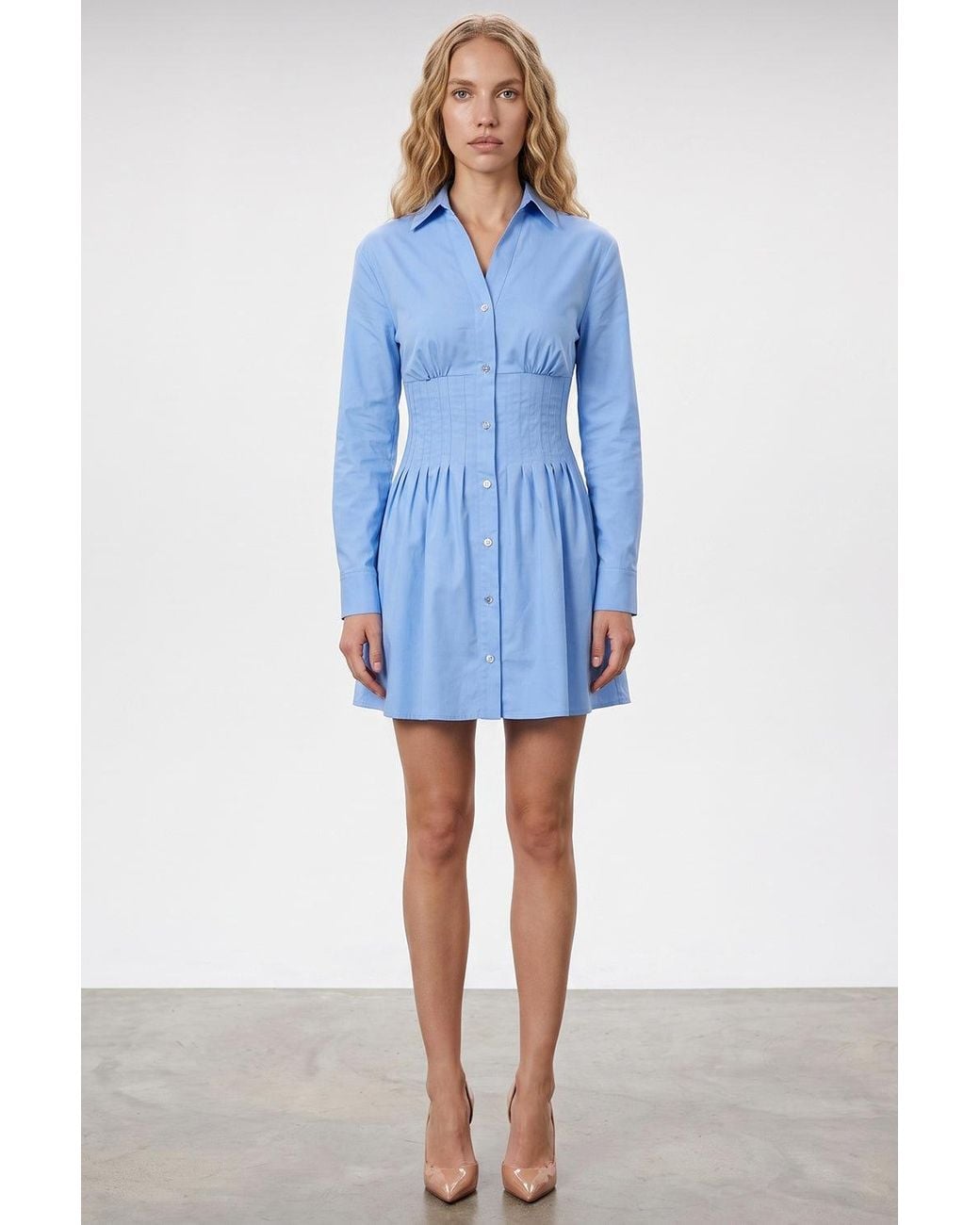 Exquise Blue Christine Fitted Mini Dress With Metal Buttons