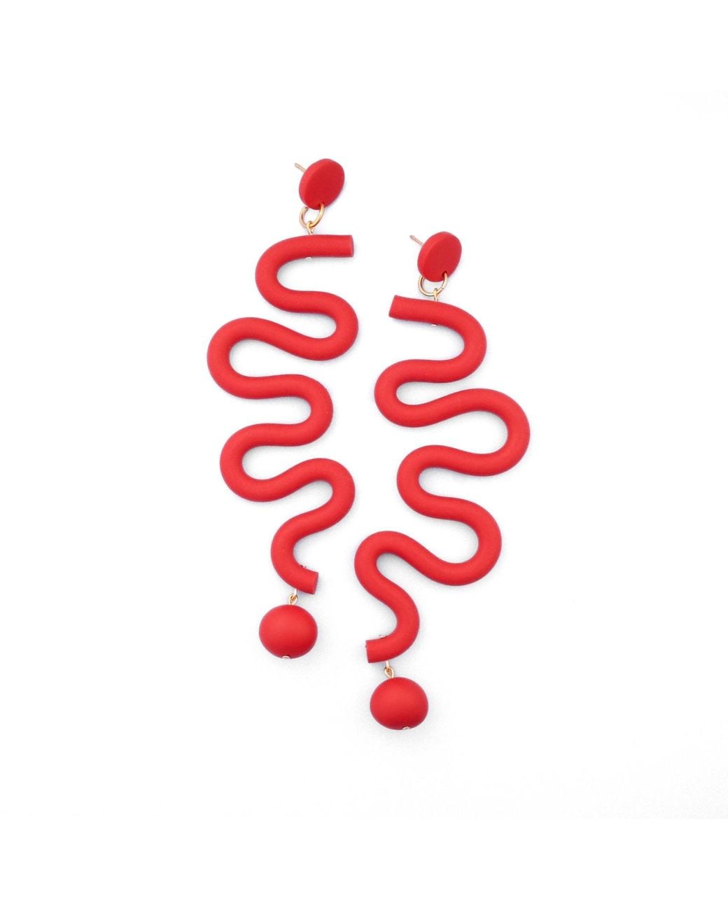 By Chavelli Red Tube Squiggles Dangly Statement Earrings