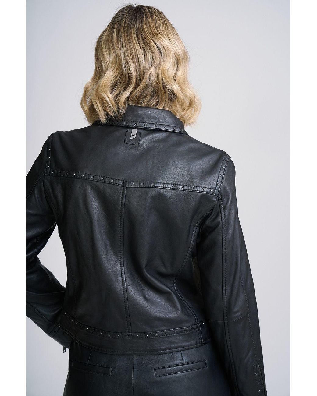 Mauritius Black Streamlined Studded Leather Jacket Mellus