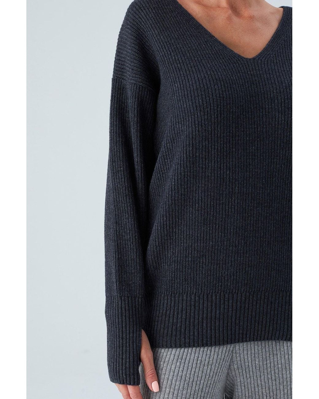 Peraluna Blue Cashmere Blend V Neck Loose Fit Pullover