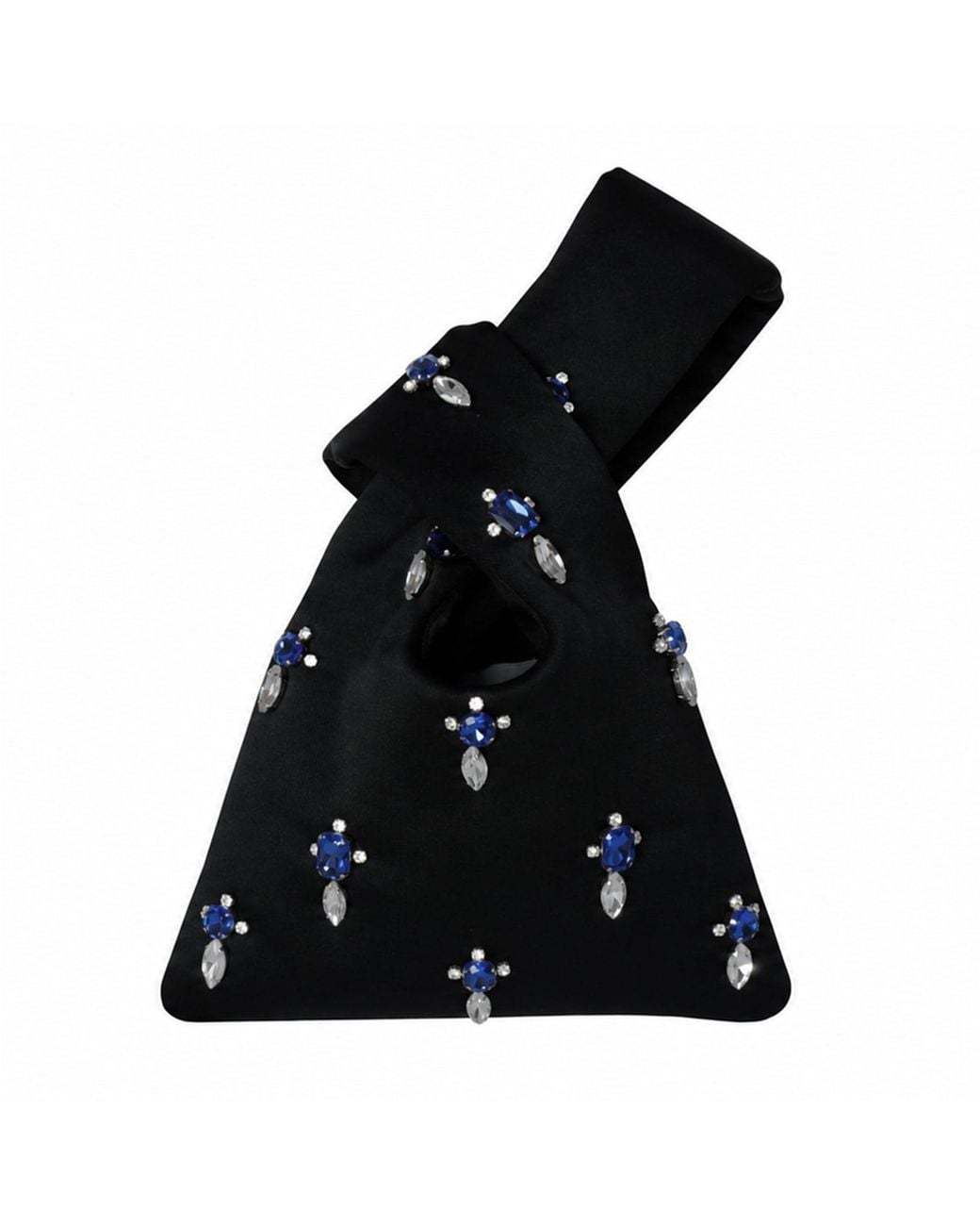 2KStyle Black Sapphire Crystal Hand-Embellished Satin Mini Wristlet Pouch