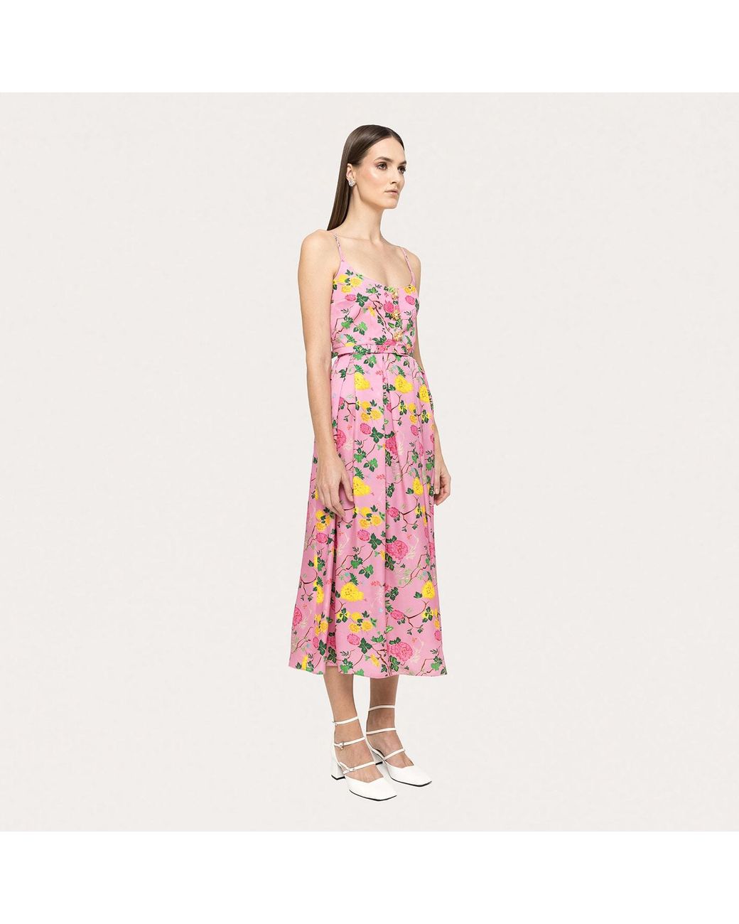 Nissa Pink Belted Viscose Midi Dress