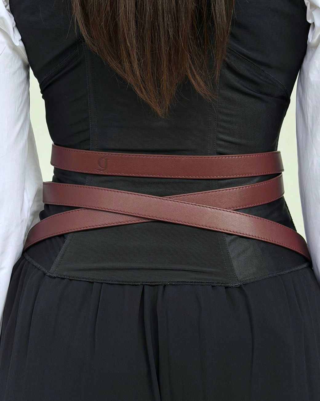 GYUNIA Black Eva Harness Belt Burgundy Leather
