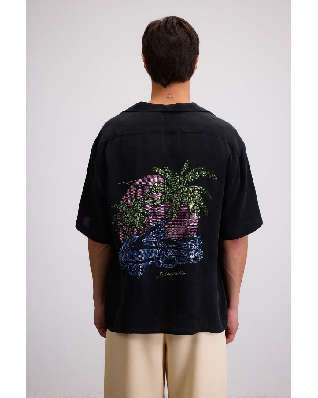 Je Te Veux Black Palm Tree Printed Sun Down Vice Shirt for men