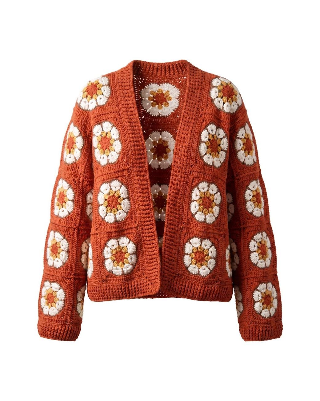 Ana Chic Brown Burnt Daisy Handmade Crochet Cardigan