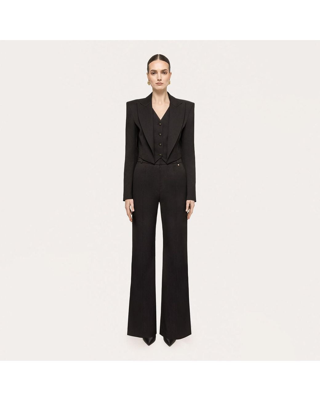 Nissa Black Single-Breasted Cropped Blazer