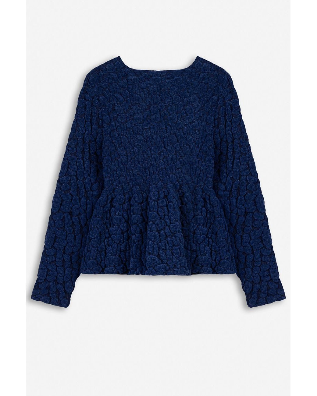 Nocturne Blue Textured Knit Peplum Cardigan