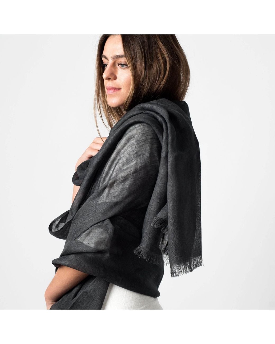 Variously Blue Charcoal Dark Hand Woven Soft Linen Silk Blend Scarf