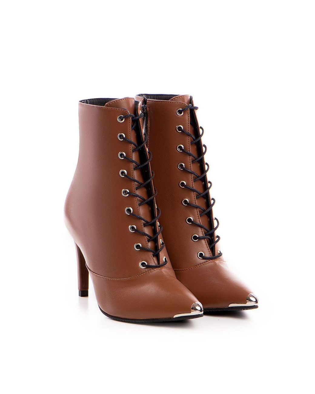 The 5Th Element Brown Neutrals Lace-Up Camel Leather Ankle Boots With Metal Toe