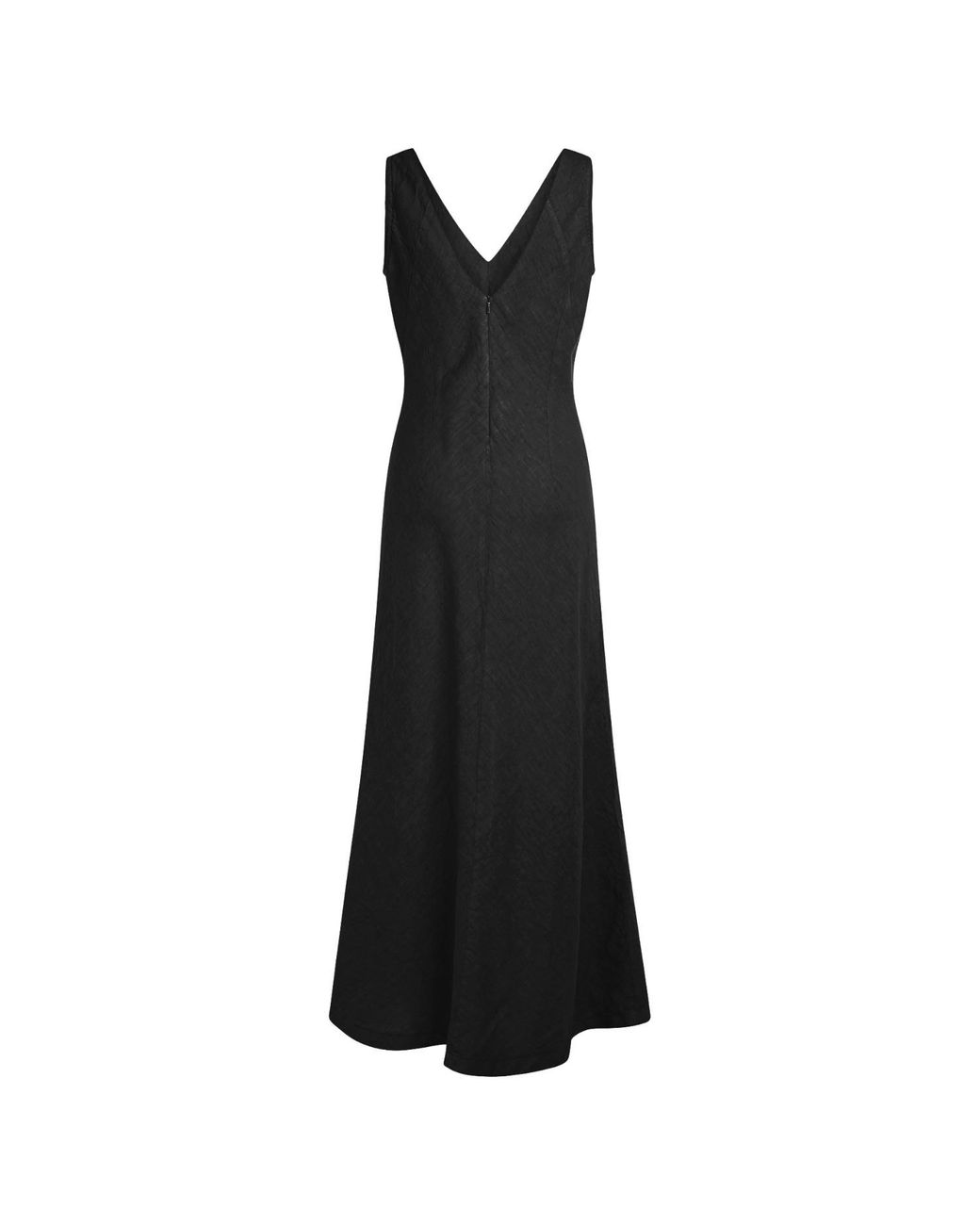 Haris Cotton Black Maxi Linen Dress With V Neck
