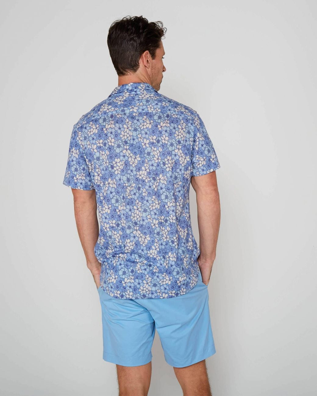 Lords of Harlech Blue Tyler Dense Floral Short Sleeve Shirt for men