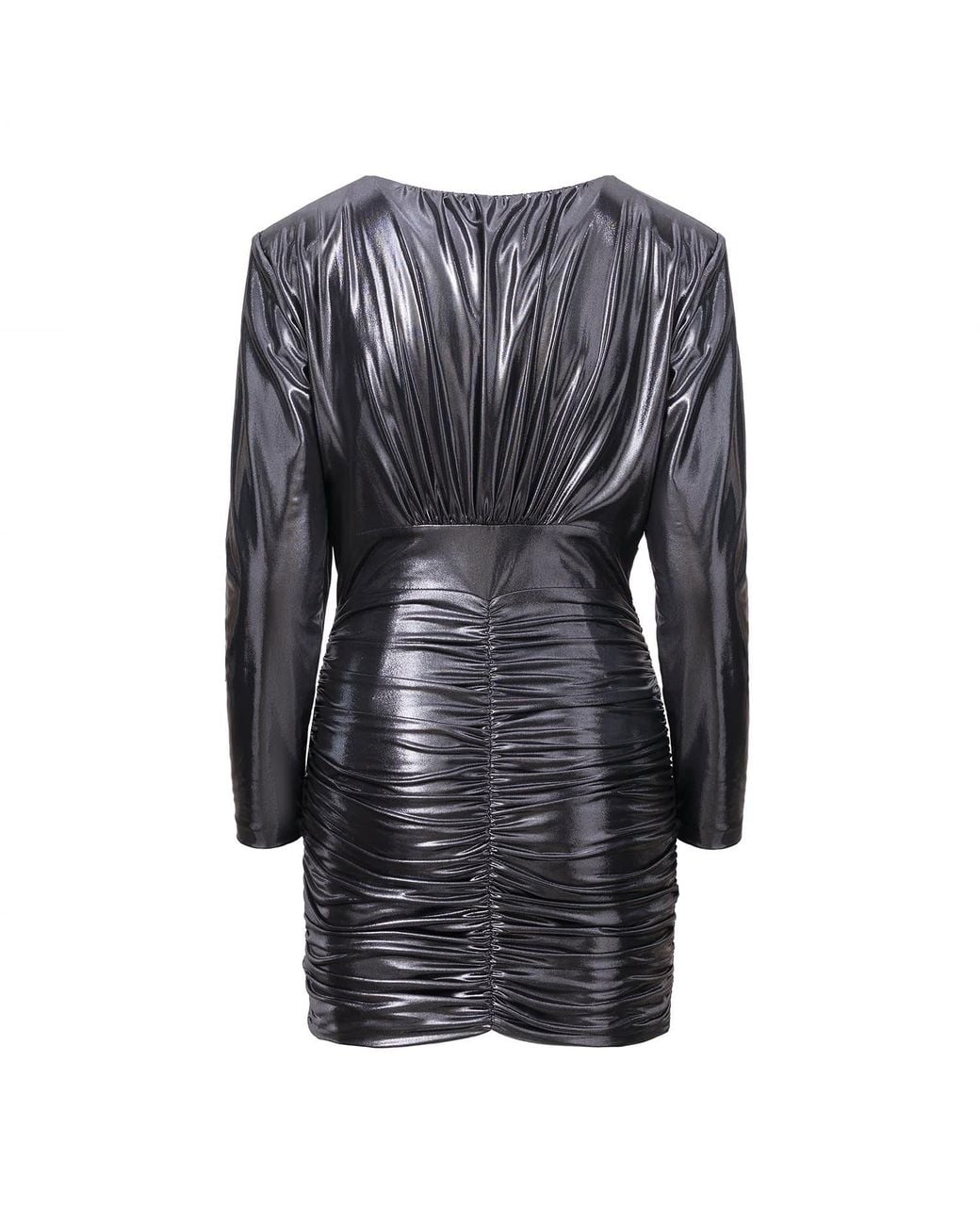 Lita Couture Black Ruched Floral-Appliqué Metallic Dress