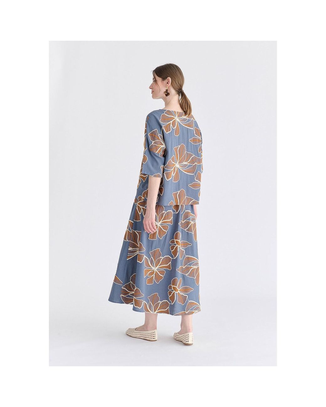 Paisie Blue Floral Embroidered Relax Fit Top