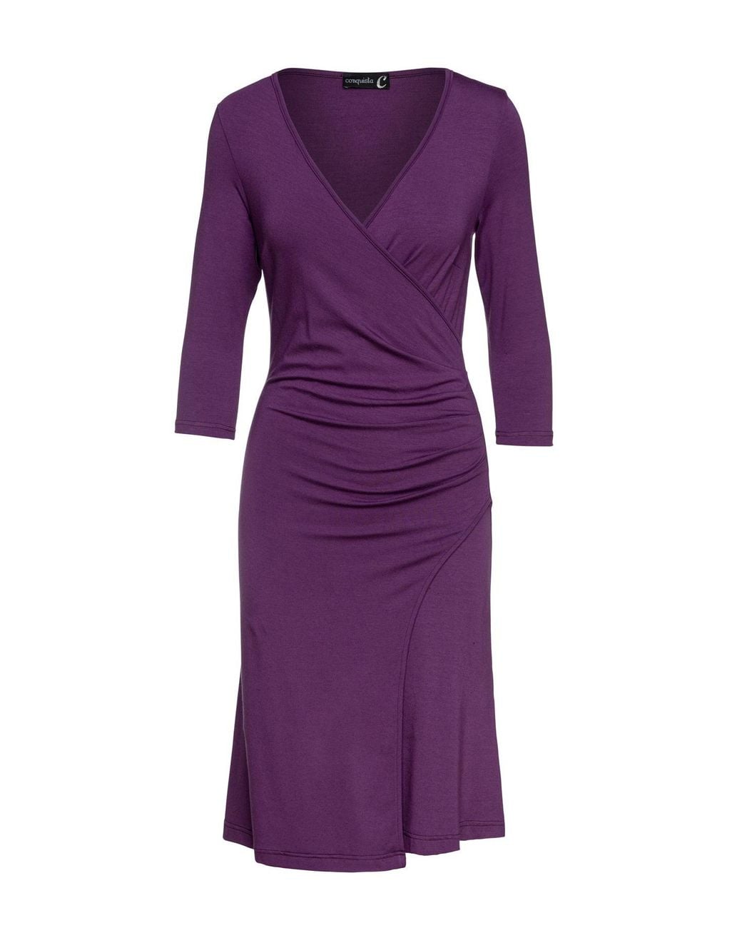 Conquista Purple Aubergine Faux Wrap Dress