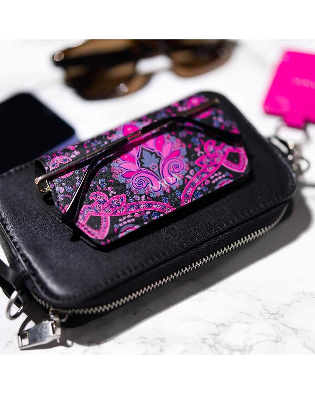 Naoa Purple Slim Glasses Case Damask Print