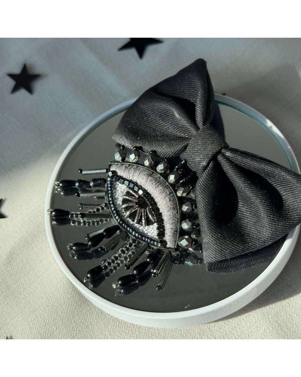 VETKA Black Eye Brooch With Bow – Obsidian Charm